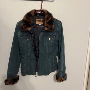 Vintage 90s Mudd Denim Jacket with Faux Fur Collar & Cuffs - Bratz Style, Size L